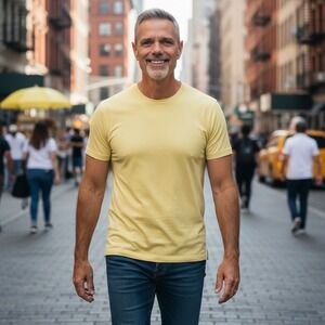 Bassiri Uomo Mens Yellow Viscose Microfiber Ribbed Crewneck T-Shirt Size M EUC